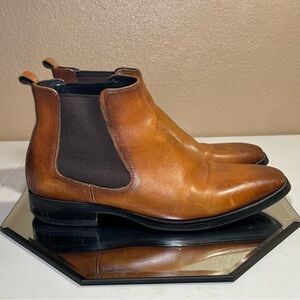 Mens Gifennse Leather Cognac Chelsea Hand Made Boots, Size 9, Brown